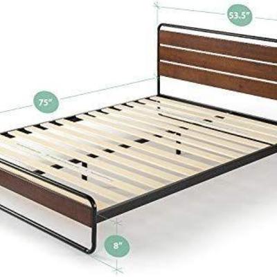 Zinus Therese Metal and Wood Platform Bed with Woo ...