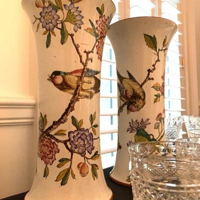 Antique Hand Painted Porcelain Vases, Signed