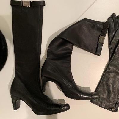 Chanel Leather Boots, Leather Gloves, Fur Hat