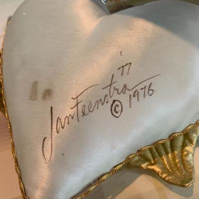 Jan Feenstra Vintage Hand Painted Heart Shaped Pillow
