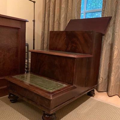Antique Leather Top Library Steps with Storage