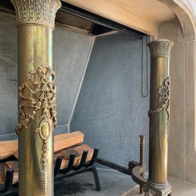 Classical Column Brass Fireplace Andirons