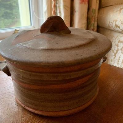 Lidded Stoneware Pot, Signed Fen