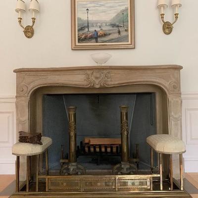 English Fireplace Fender with Seat