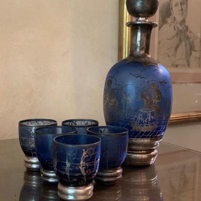 Cobalt Decanter Set 