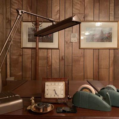 Vintage Desk Lamp, Vintage Cast Iron Tape Dispensers 