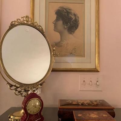 Fusconi, Lithograph from Photograph, Gilt Metal Dressing Table Mirror 