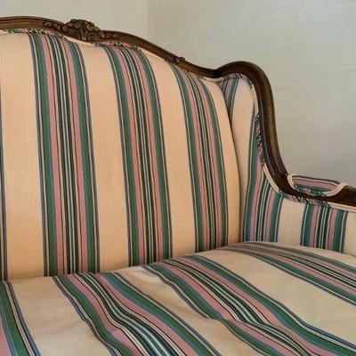 TRS Furniture Carved Frame Armchair and Ottoman in Silk Stripe 