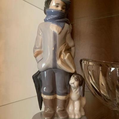 Lladro, Winter Boy with Dog, Cut Crystal 