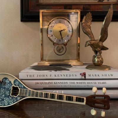 Howard Miller Brass Mantle Clock, Coffee Table Books 