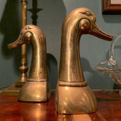 Brass Duck Head Bookends  