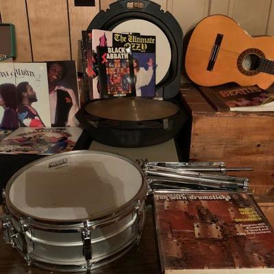 Snare Drum, Cymbal, Guitar, Vinyl Records 