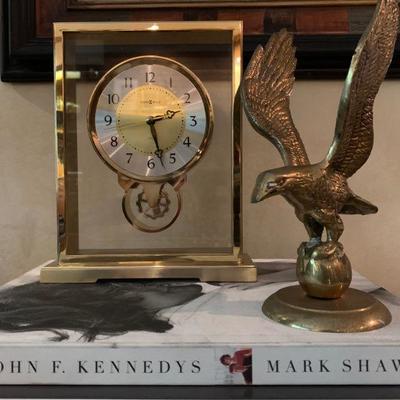 Howard Miller Brass Mantle Clock, Coffee Table Books 