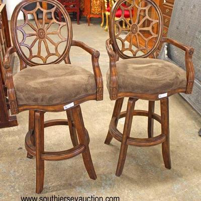 PAIR of Mahogany Frame Spider Web Back Swivel Bar Stools with Upholstered Seats

Auction Estimate $100-$300 â€“ Located Inside