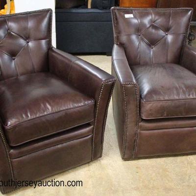  NEW NICE â€œHooker Furnitureâ€ PAIR of Brown Leather Swivel Club Chairs with Brass Tacks

Auction Estimate $300-$600 â€“ Located Inside 