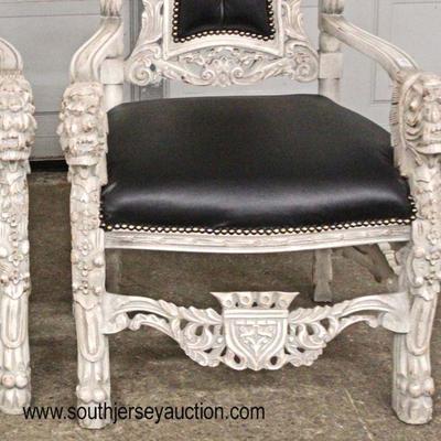 PAIR of Highly Carved and Ornate Distressed Lion Head Throne Chairs

Auction Estimate $300-$600 â€“ Located Inside

 