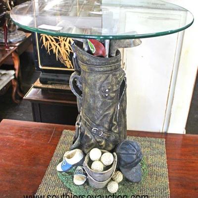 COOL Golf Bag Style Glass Top Decorative Lamp Table

Auction Estimate $100-$200 â€“ Located Inside

 
