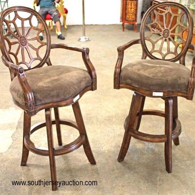 PAIR of Mahogany Frame Spider Web Back Swivel Bar Stools with Upholstered Seats

Auction Estimate $100-$300 â€“ Located Inside

