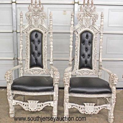  PAIR of Highly Carved and Ornate Distressed Lion Head Throne Chairs

Auction Estimate $300-$600 â€“ Located Inside 