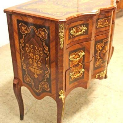  Highly Inlaid and Banded Mahogany French Style 3 Drawer Serpentine Front Commode with Applied Bronze

Auction Estimate $200-$400 â€“...