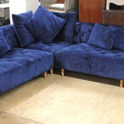  Quality Modern Button Tuft Velour 3 Piece Sectional Sofa with Down Pillows

Located Inside â€“ Auction Estiamte $400-$800 