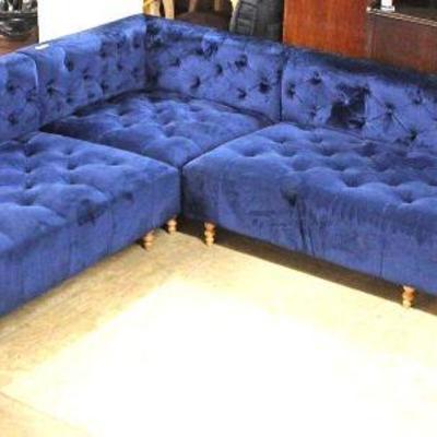  Quality Modern Button Tuft Velour 3 Piece Sectional Sofa with Down Pillows

Located Inside â€“ Auction Estiamte $400-$800 