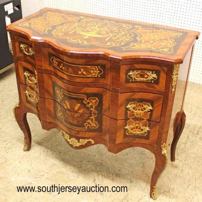  Highly Inlaid and Banded Mahogany French Style 3 Drawer Serpentine Front Commode with Applied Bronze

Auction Estimate $200-$400 â€“...