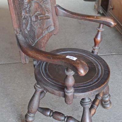 ANTIQUE English Oak Carved Pub Chair

Auction Estimate $100-$300 â€“ Located Dock