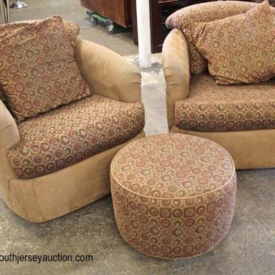 PAIR OF Upholstered Club Chairs with Round Ottoman

Auction Estimate $100-$300 â€“ Located Inside