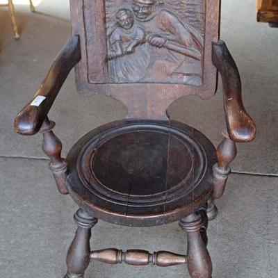  ANTIQUE English Oak Carved Pub Chair

Auction Estimate $100-$300 â€“ Located Dock 