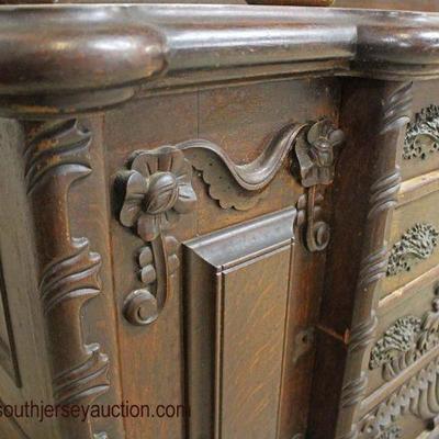  ANTIQUE VERY IMPRESIVE Oak Monumental Highly Carved Sideboard China all Original Finish, Original Hardware in Original Found Condition...