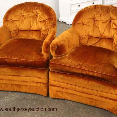 PAIR of Mid Century Button Tufted Lounge Chairs in the Hot Color Orange

Auction Estimate $200-$400 â€“ Located Inside

 