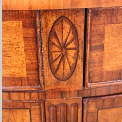  Burl Mahogany Highly Inlaid and Banded One Drawer One Door Demilune Commode with Custom Glass Top

Auction Estimate $300-$600 â€“...