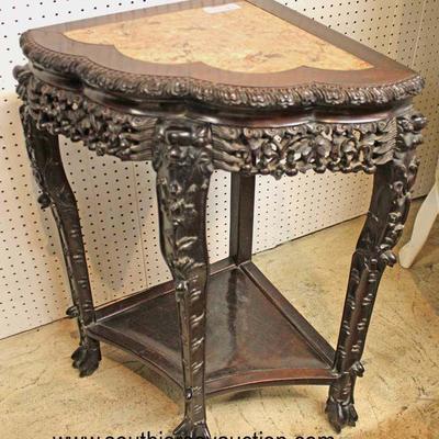 ANTIQUE Highly Carved Hardwood Asian Marble Top Corner Stand

Auction Estimate $200-$400 â€“ Located Inside
