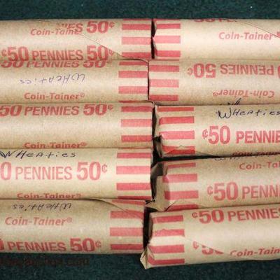 10 Rolls of .50 Cent Wheat Pennies

Auction Estimate $5-$20 â€“ Located Glassware