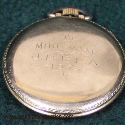 10 Karat â€œBulovaâ€ Yellow Gold Filled Pocket Watch with Case

Auction Estimate $20-$50 â€“ Located Glassware

 