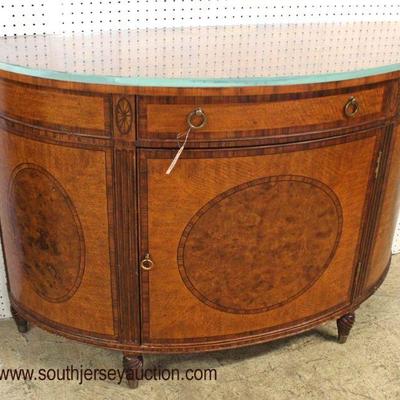  Burl Mahogany Highly Inlaid and Banded One Drawer One Door Demilune Commode with Custom Glass Top

Auction Estimate $300-$600 â€“...