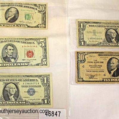 Large Selection of $1, $5, $10 Silver Certificates, Red Certificates, Yellow Seal

Auction Estimate $10-$100 â€“ Located Glassware

 