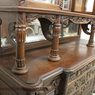  ANTIQUE VERY IMPRESIVE Oak Monumental Highly Carved Sideboard China all Original Finish, Original Hardware in Original Found Condition...