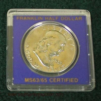 1963 Silver Franklin Half Dollar MS63/65 Certified

Auction Estimate $10-$25 â€“ Located Glassware