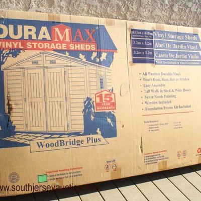  NEW â€œDuramaxâ€ Vinyl Storage Shed Model #40224-1 (1 Box Kit)

approximately 10â€™5â€™x10â€™5â€

Auction Estimate $300-$600 â€“...