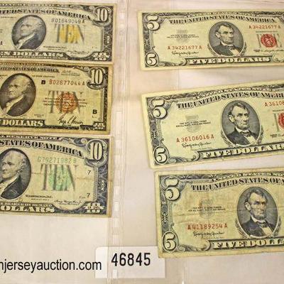 Large Selection of $1, $5, $10 Silver Certificates, Red Certificates, Yellow Seal

Auction Estimate $10-$100 â€“ Located Glassware

 