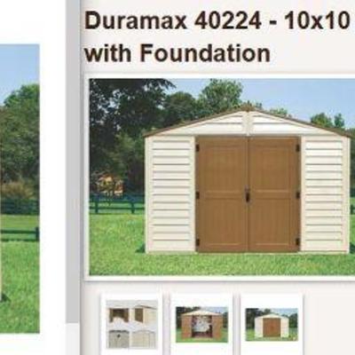  NEW â€œDuramaxâ€ Vinyl Storage Shed Model #40224-1 (1 Box Kit)

approximately 10â€™5â€™x10â€™5â€

Auction Estimate $300-$600 â€“...