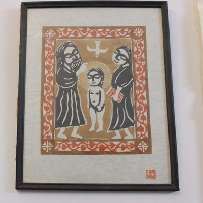 Original woodblock Jesus print, signed