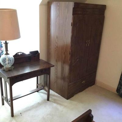 Armoire with Desk and Lamp