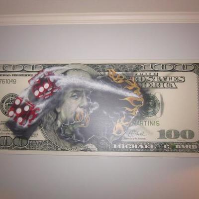 Michael Godard Art with Certificate $100 Bill with Dice with certificate  