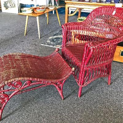 Antique red wicker chair with ottoman. Estate sale price: $140
