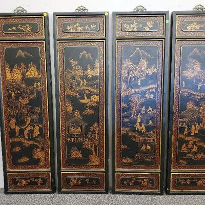 4 gold and black lacquered panels