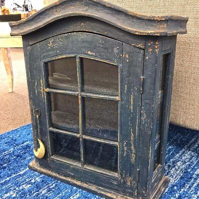 Vintage blue rustic country wood 3 shelf cabinet. Estate sale price: $50