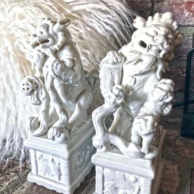 Pair of antique Blanc de Chin (white porcelain) foo dogs. Estate sale price: $400 for the pair.